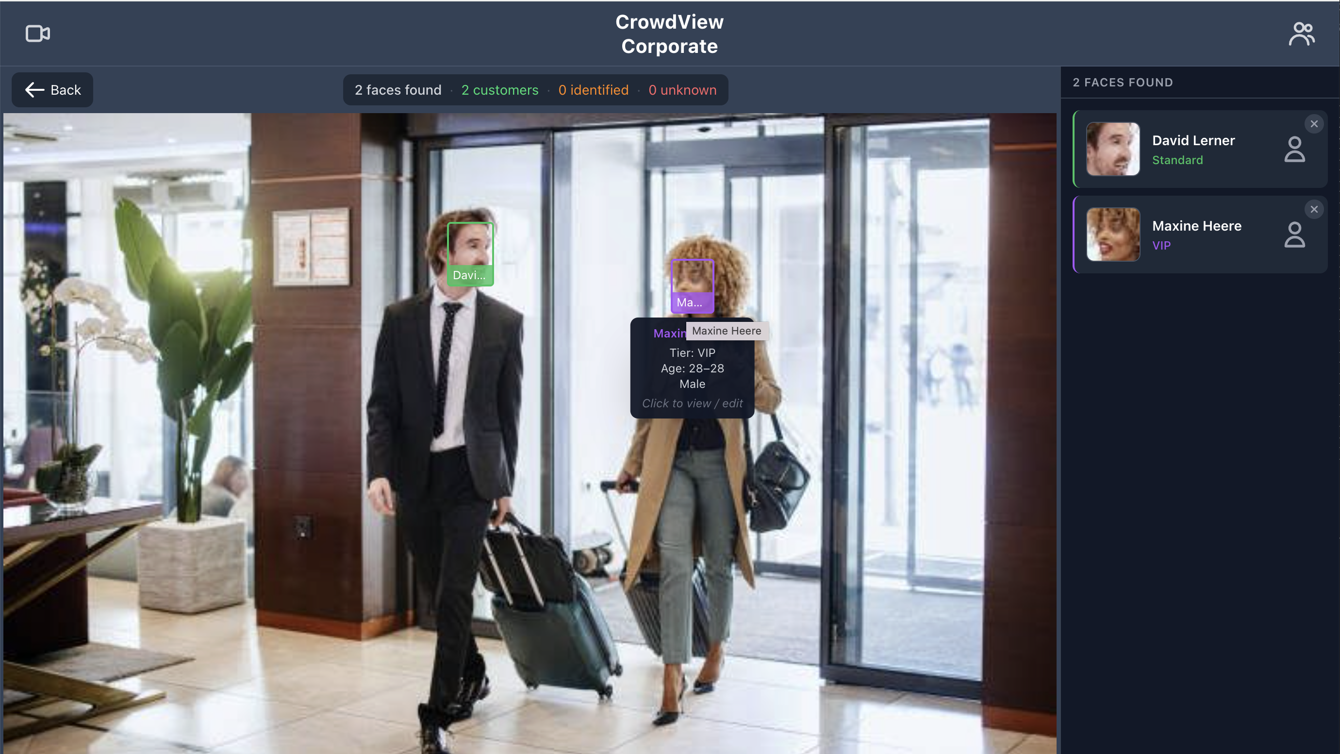 CrowdView identifying faces in real time