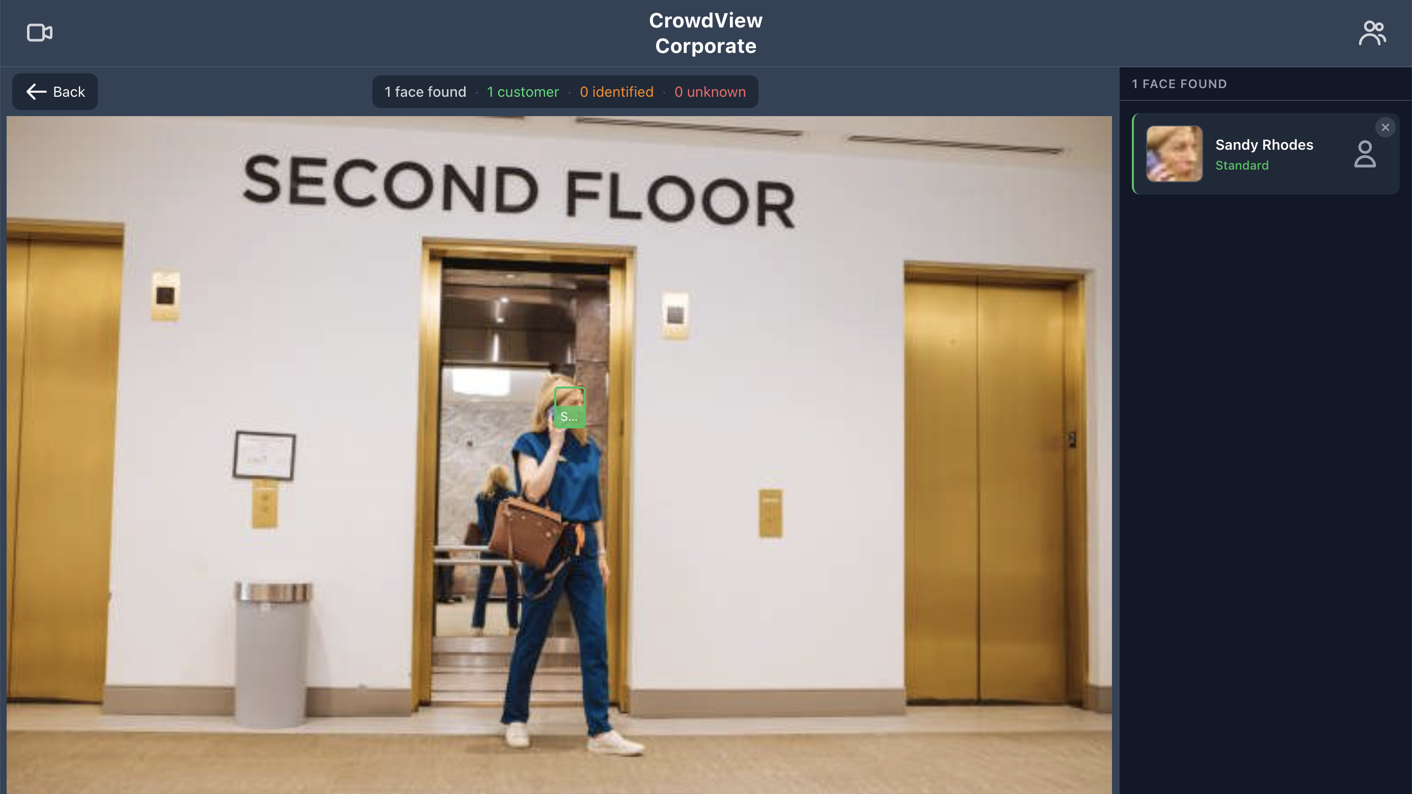 CrowdView identifying a customer in an office lobby